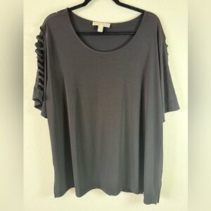 Michael Kors Black Knit Top 3X Scoop Neck Cutout Sleeve Stretch Blouse